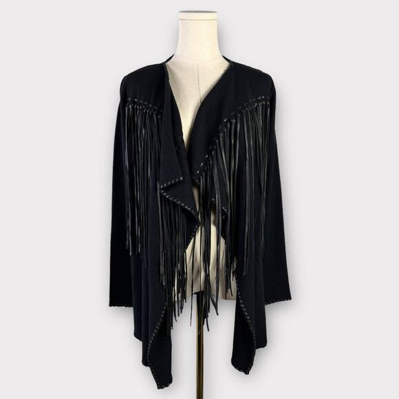 Zara Faux Leather Fringe Tassel Sweater Coat Small New - Picture 2 of 8